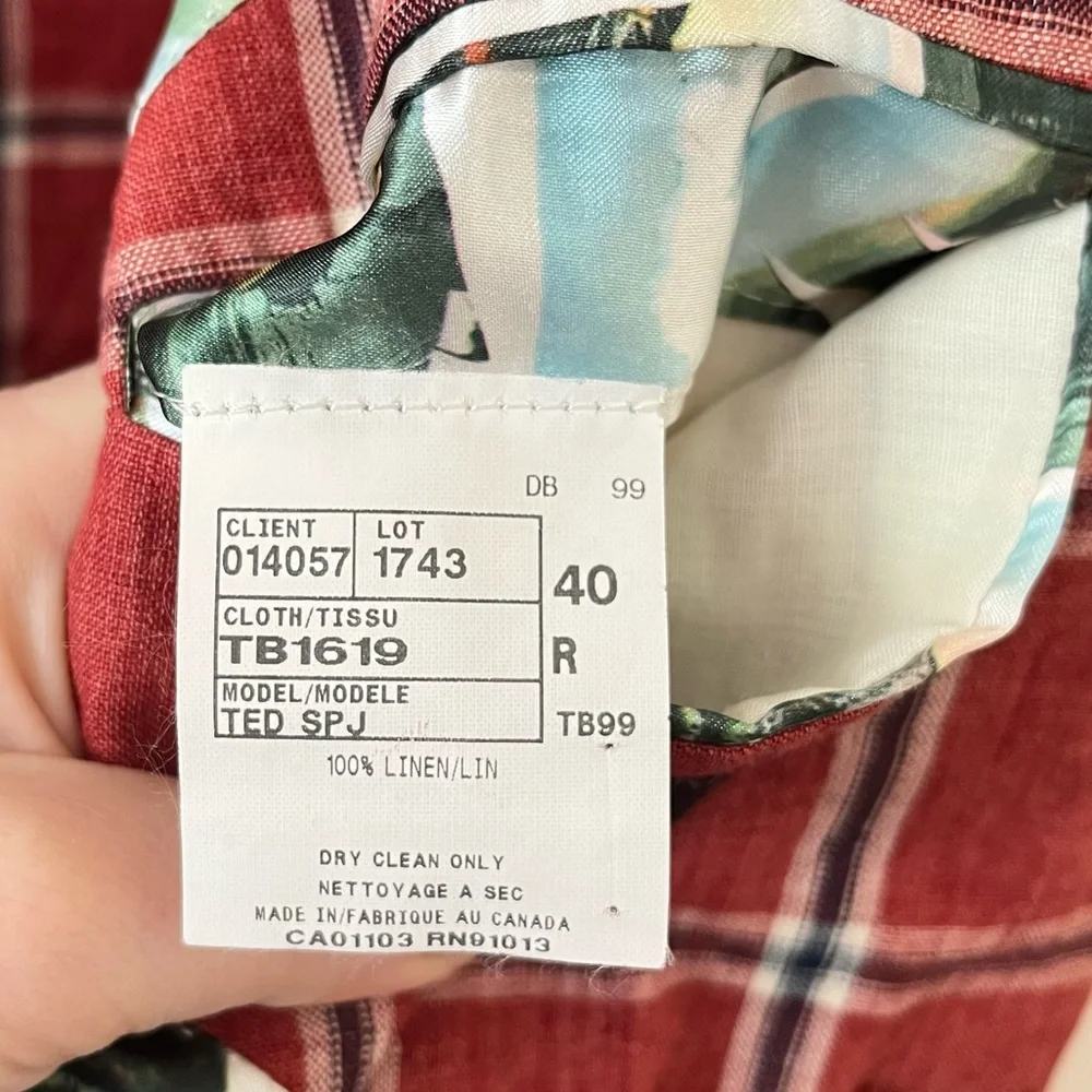 Ted Baker Endurance Linen Windowpane Check Plaid Linen Blazer Red Size 40R - Picture 12 of 13